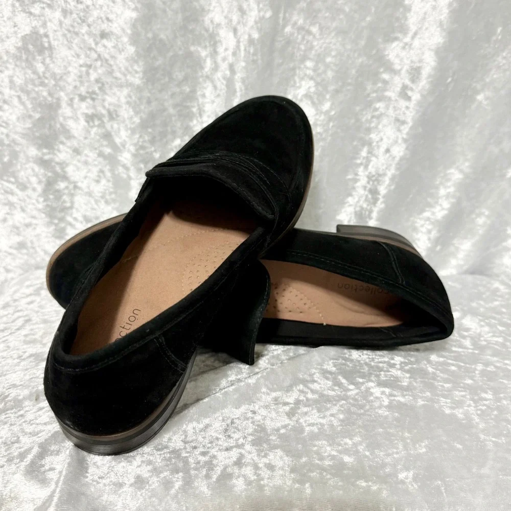 Clarks Collection Womens 7.5M Trish Rose Black‎ Suede Penny Loafers Comfort